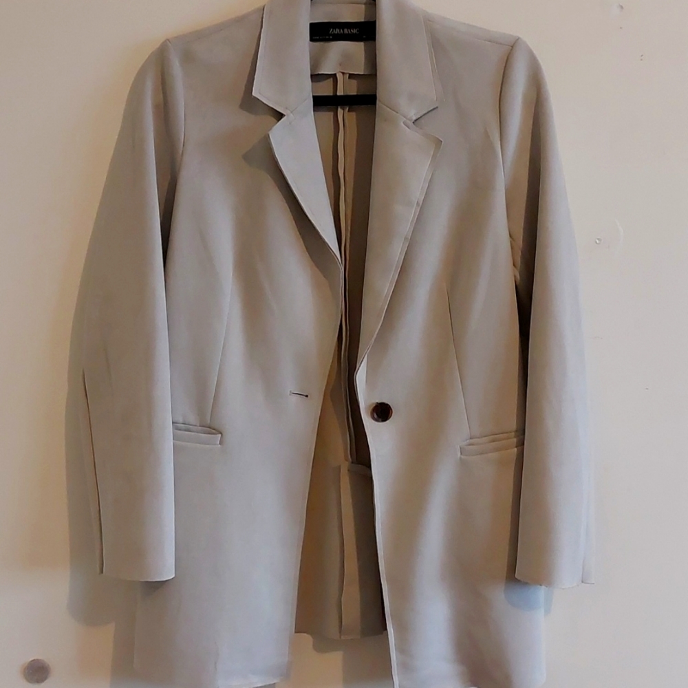 ZARA Suede Greige Beige Grey blazer